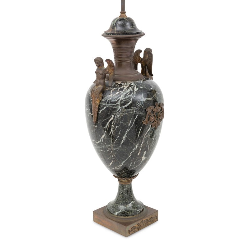 A Pair of French Empire Gilt Bronze and Marble Urns Mounted as Lamps - 2
