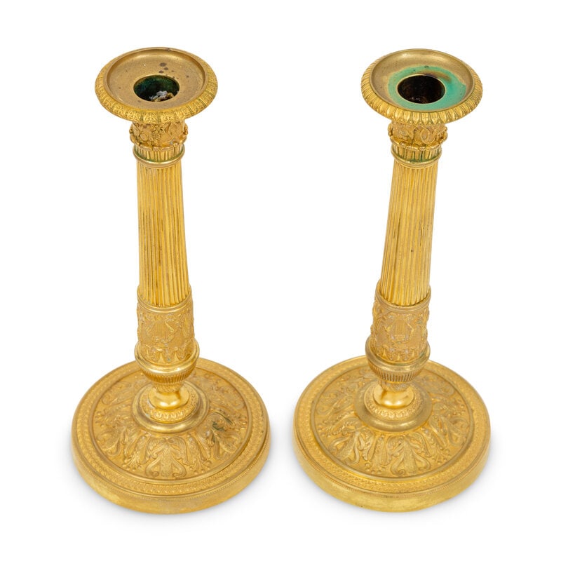 A Pair of French Neoclassical Gilt Bronze Candlesticks - 2