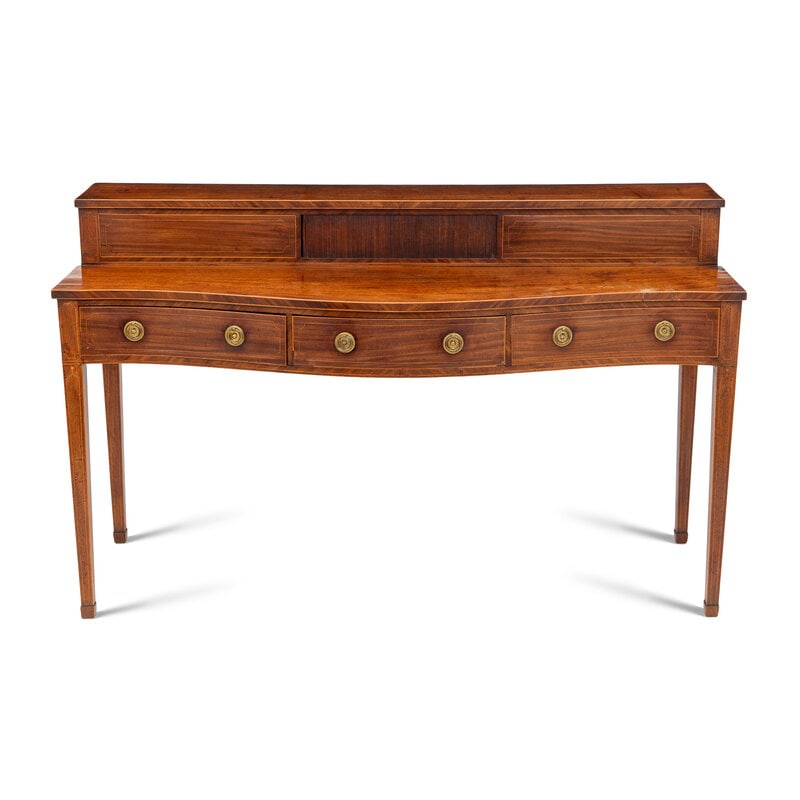 An English Mahogany and Satinwood Sideboard: An English Mahogany and Satinwood Sideboard 19th Century Height 42 3/4 x width 69 x depth 28 inches. This lot is located in Palm Beach. 