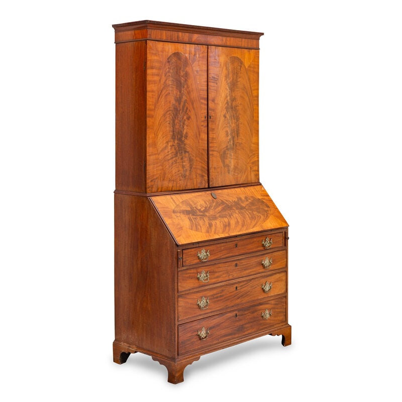 A George III Figured Mahogany Bureau Cabinet - 2