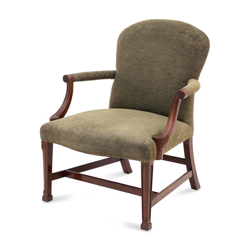 A George III Style Upholstered Mahogany Gainsborough Chair - 2