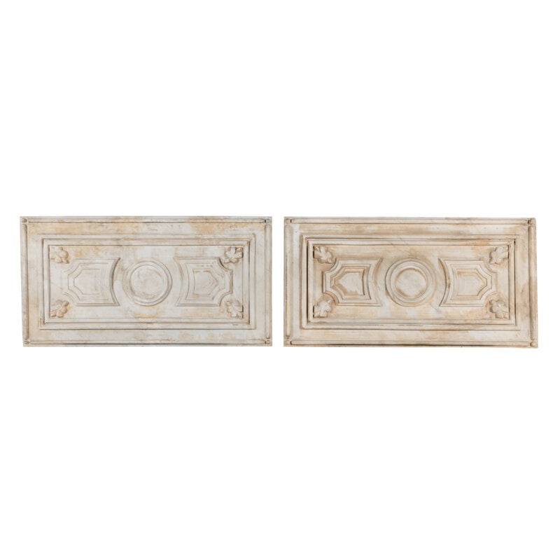 A Pair of Italian Carved Marble Plaques: A Pair of Italian Carved Marble Plaques Height 28 1/4 x width 54 inches. Property from a New York Private Collection This lot is located in Chicago. 