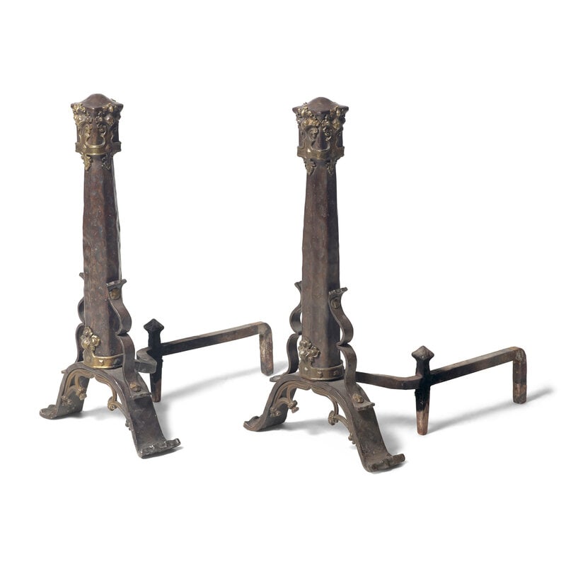 A Pair of Gothic Revival Iron and Bronze Andirons - 2