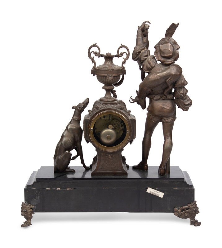 A Victorian Cast White Metal and Marble Mantel Clock - 2