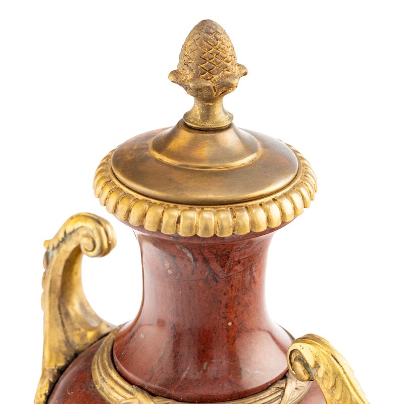 A Neoclassical Style Gilt Bronze Mounted Rouge Marble Covered Urn - 5