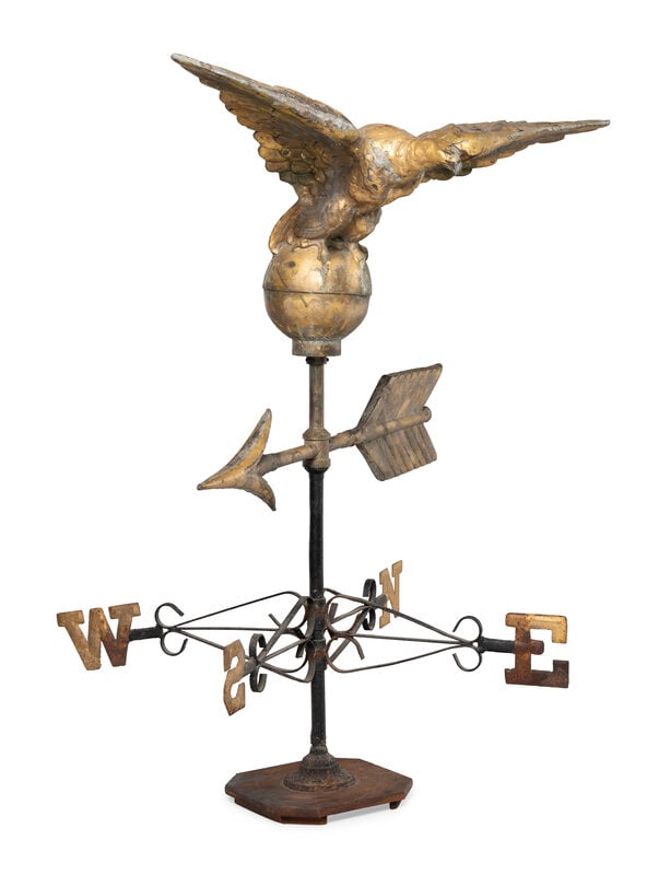A Molded Copper and Cast Zinc Eagle Weathervane : A Molded Copper and Cast Zinc Eagle Weathervane Late 19th Century Height 51 x length 37 inches. Estate of the artist Philip Pearlstein (1924-2022), New York <