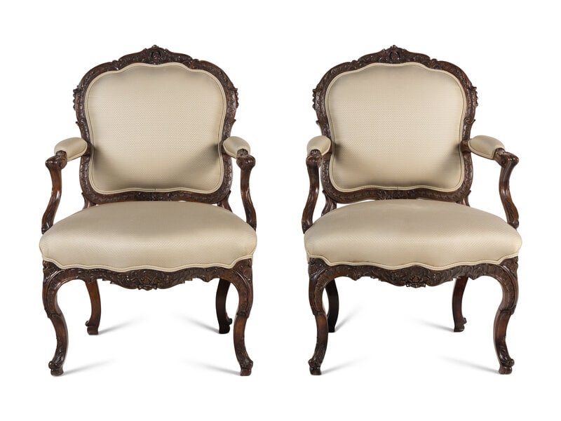 A Pair of Louis XV Style Fauteuils: A Pair of Louis XV Style Fauteuils 20th Century Height 39 x width 27 x depth 29 inches. Property from a Private Illinois Collector This lot is located in Chicago. 