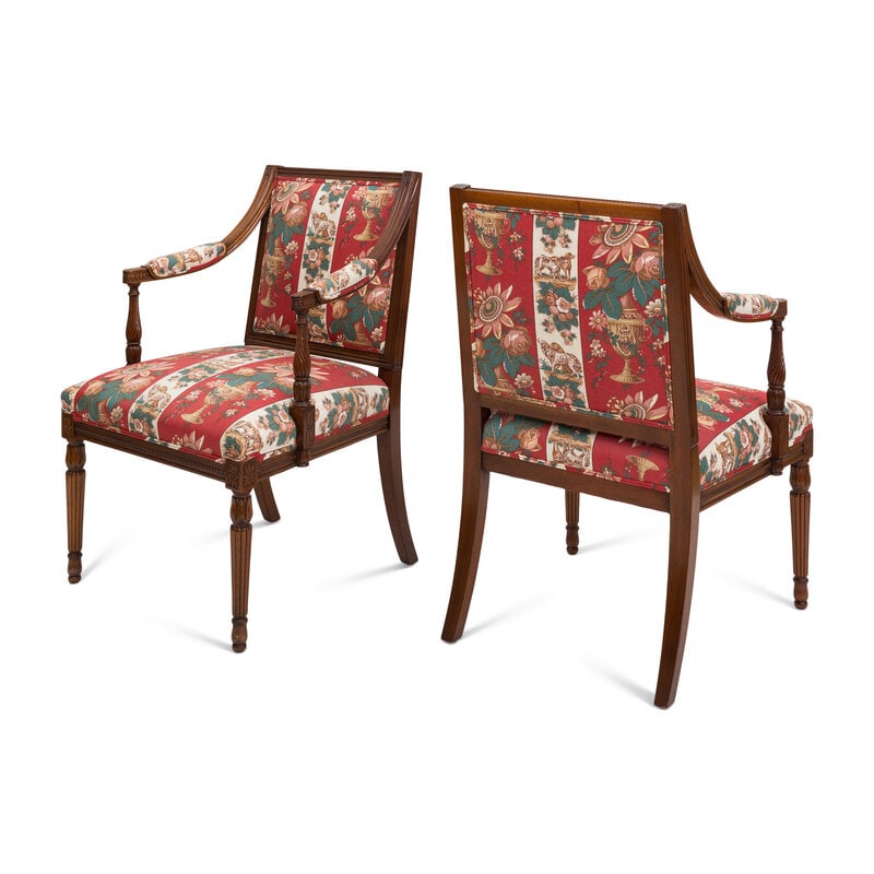 A Pair of Louis XVI Style Fauteuils with Striped Upholstery - 2