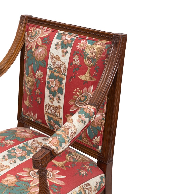 A Pair of Louis XVI Style Fauteuils with Striped Upholstery - 3