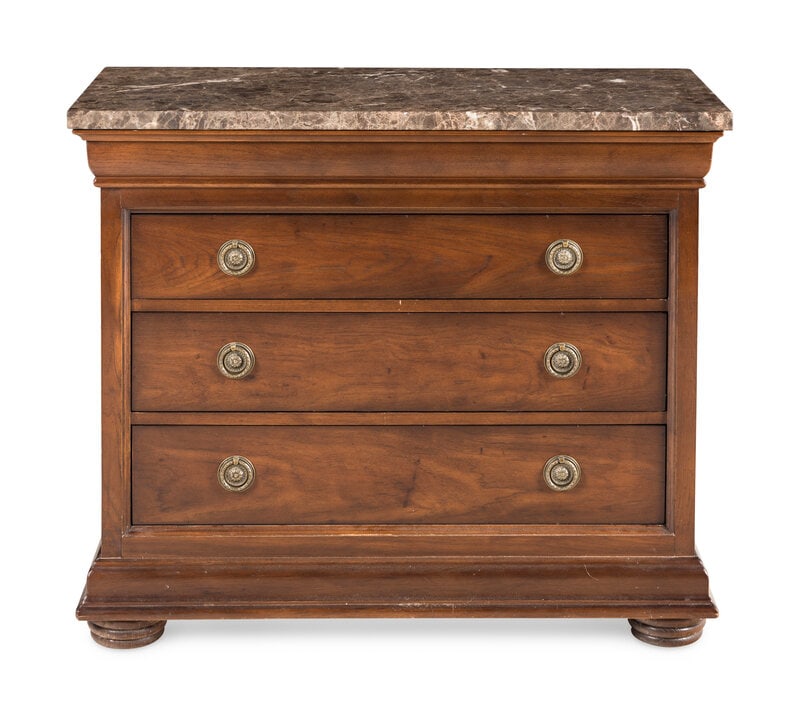 A Louis Philippe Style Mahogany Marble-Top Chest of Drawers: A Louis Philippe Style Mahogany Marble-Top Chest of Drawers 20th Century Height 34 x width 40 1/2 x depth 18 1/4 inches. This lot is located in Chicago. </