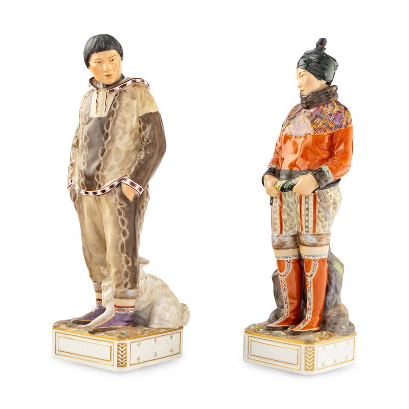A Pair of Royal Copenhagen Grønland Porcelain Figures : A Pair of Royal Copenhagen Grønland Porcelain Figures Height of tallest 12 3/4 inches. This lot is located in Chicago. 