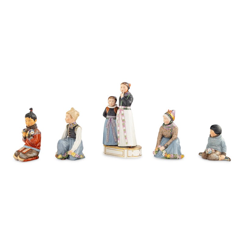 A Group of Royal Copenhagen Grønland Porcelain Figures : A Group of Royal Copenhagen Grønland Porcelain Figures five total. Largest height 9 inches. This lot is located in Chicago. 