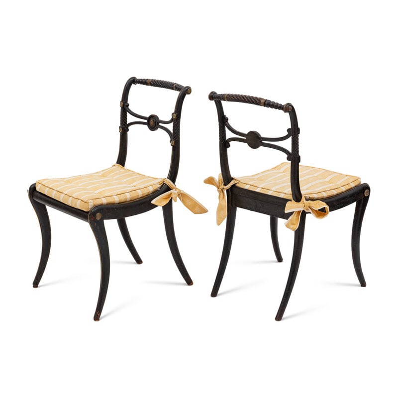 A Suite of Six Regency Ebonized and Caned Dining Chairs - 2