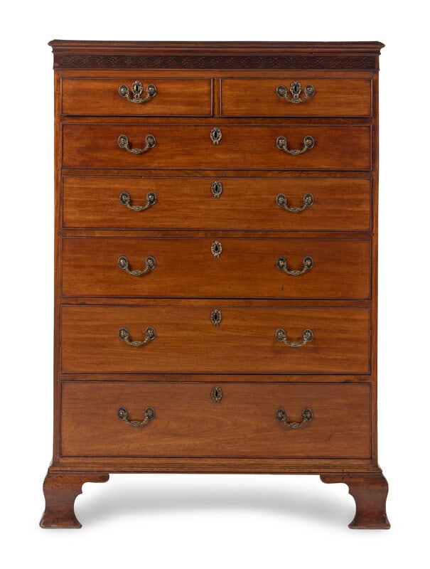 A George III Mahogany High Chest of Drawers: A George III Mahogany High Chest of Drawers 19th Century Height 63 1/4 x width 44 x depth 22 inches. This lot is located in Chicago.