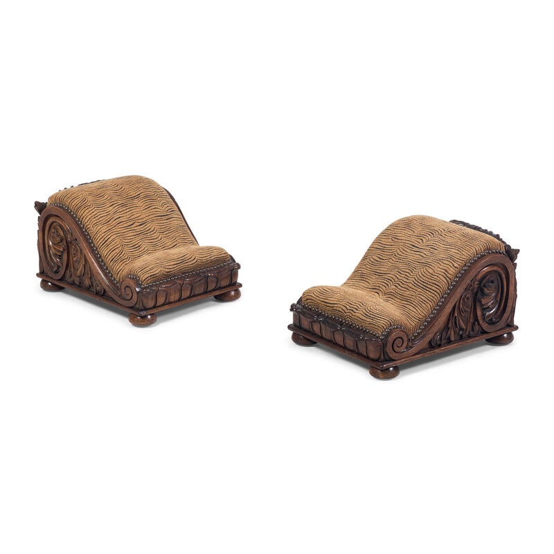 A Pair of George IV Carved Rosewood Footstools: A Pair of George IV Carved Rosewood Footstools Circa 1820 Height 9 x width 12 1/4 x depth 15 1/2 inches. Property of a Main Line Gentleman, Pennsylvania This lot is located in Philadelphia. 