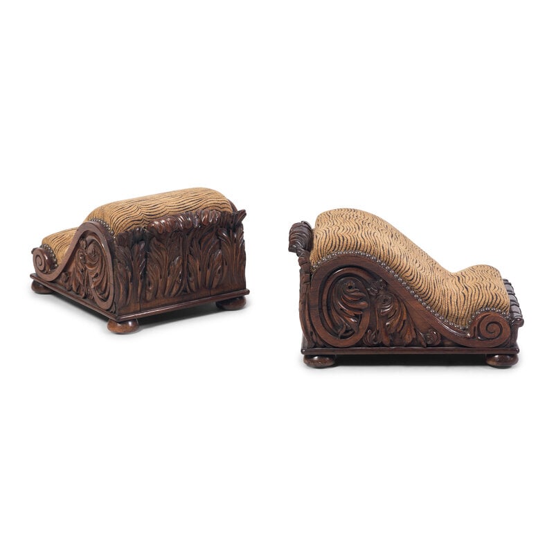 A Pair of George IV Carved Rosewood Footstools - 2