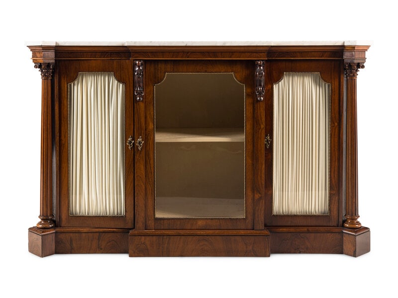 A William IV Rosewood Marble-Top Cabinet: A William IV Rosewood Marble-Top Cabinet 19th Century Height 38 1/2 x width 62 1/2 x depth 19 1/2 inches. Property from a Private Illinois Collector This lot is located in Chicago. 