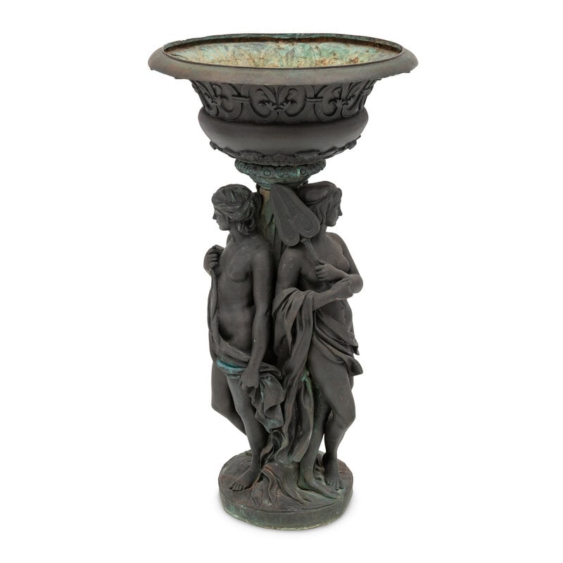 A French Bronze Figural Jardiniere: A French Bronze Figural Jardiniere 19th Century Height 41 3/4 x diameter of top 22 inches. This lot is located in Palm Beach. 