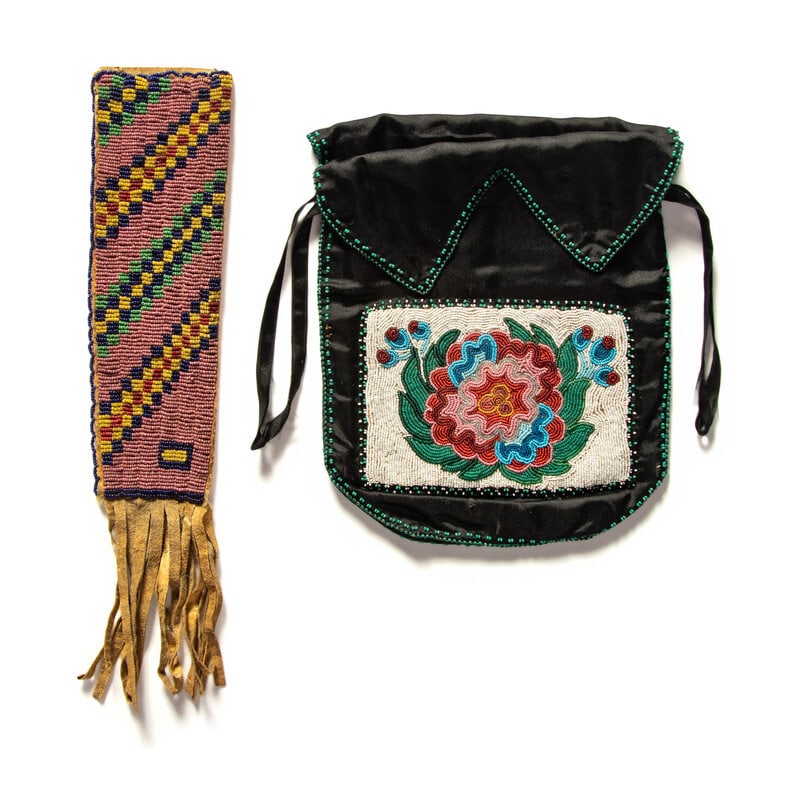 Great Lakes Beaded Pouch AND Sioux Beaded Hide Knife Sheath - 2