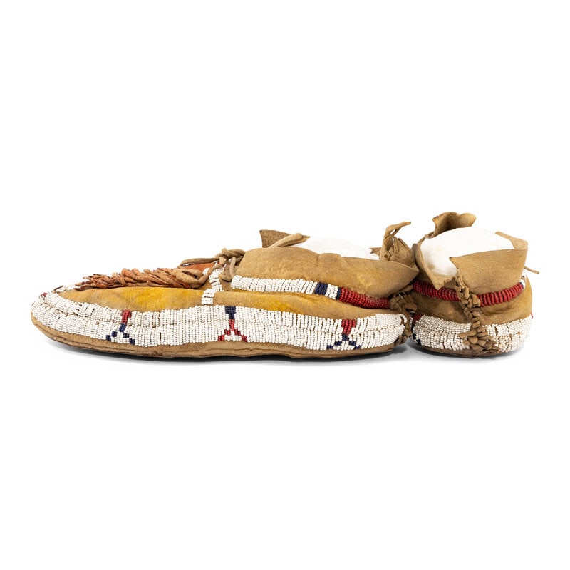 Kiowa Painted and Beaded Hide Moccasins - 2