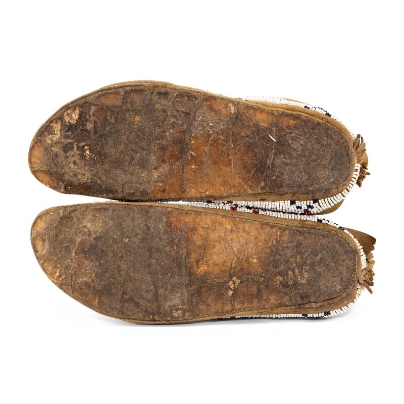Kiowa Painted and Beaded Hide Moccasins - 3