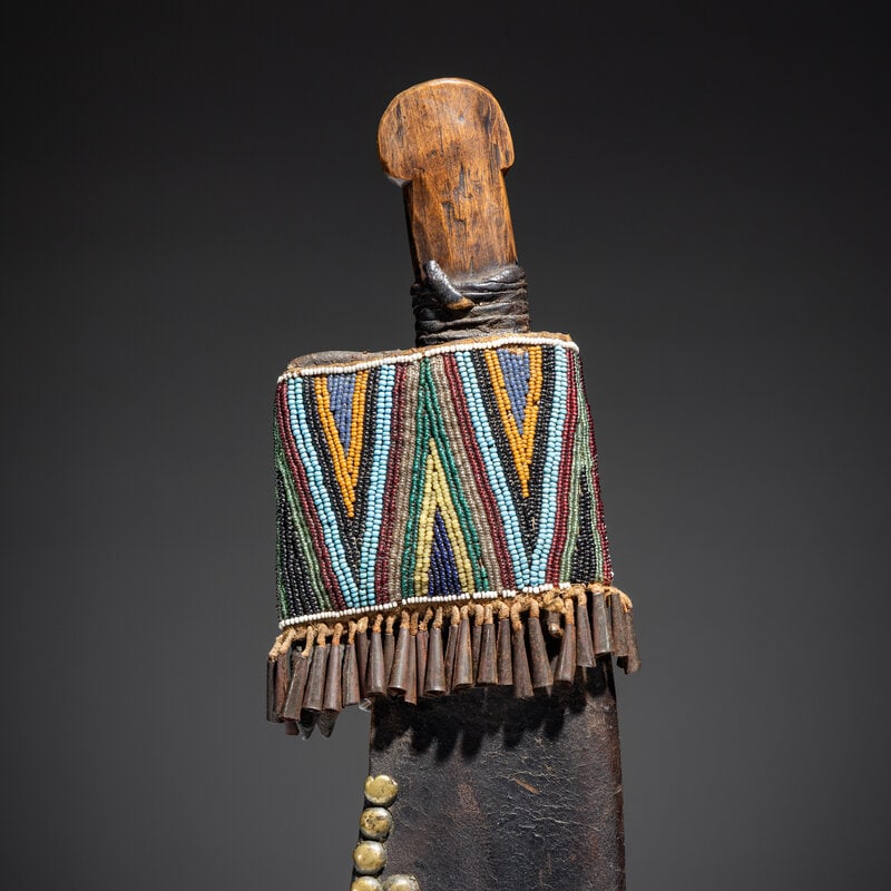 Cree Beaded and Tacked Knife Sheath, with Knife - 2