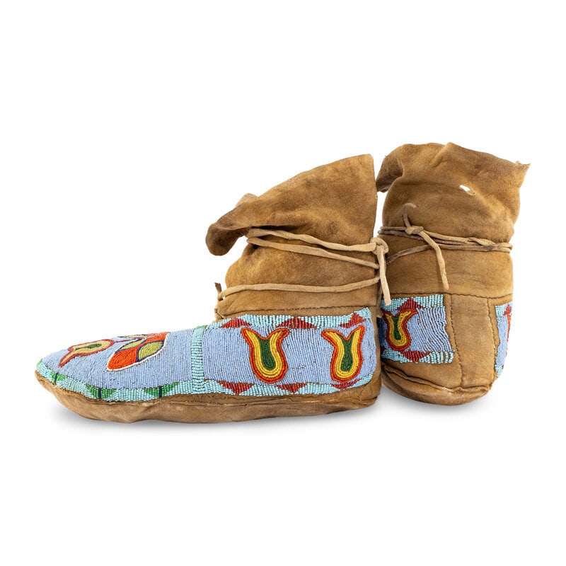 Blackfeet Beaded Hide Moccasins, with High Cuffs - 2