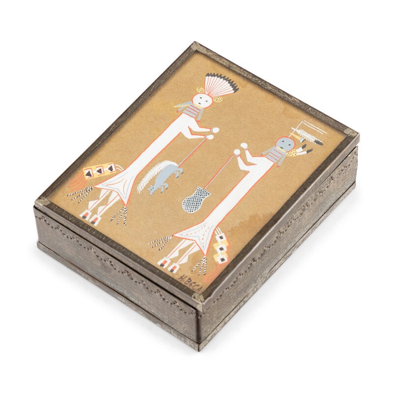 Harrison Begay (Diné, 1917-2012) Tinwork Box, with Talking God and Water Sprinkler Painting - 3