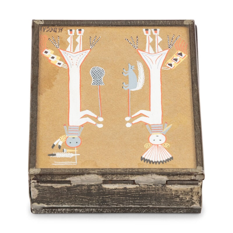 Harrison Begay (Diné, 1917-2012) Tinwork Box, with Talking God and Water Sprinkler Painting - 4
