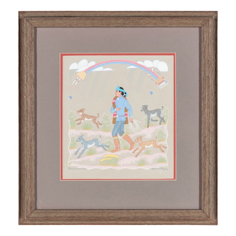 Harrison Begay (Diné, 1917-2012) untitled, shepherd with goats and dog - 2