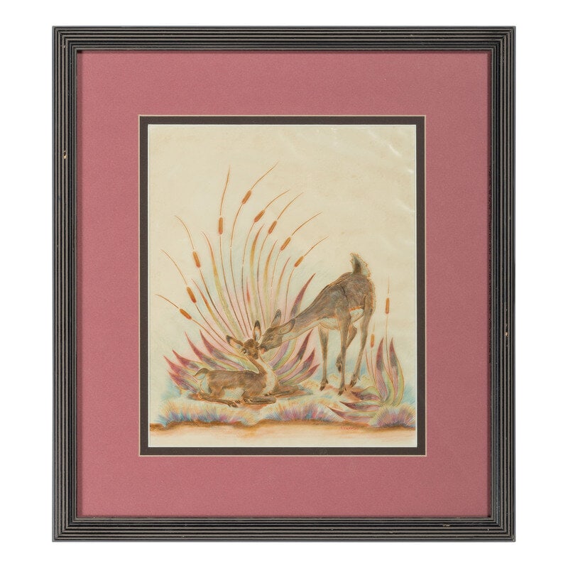 Woody Crumbo (Potawatomi, 1912-1989) untitled, doe and fawn - 2
