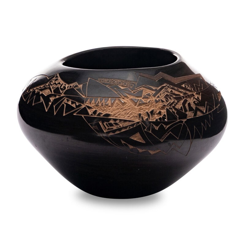 Alton Komalestewa (Hopi, b. 1959) Blackware Pottery Jar, with Thunderbird: Alton Komalestewa(Hopi, b. 1959)Blackware Pottery Jar, with Thunderbird signed on base height 8-1/8 inches x diameter 8-3/8 inches Signaturesigned on baseheight 8-1/8 inches x diameter 8-3/8 inches