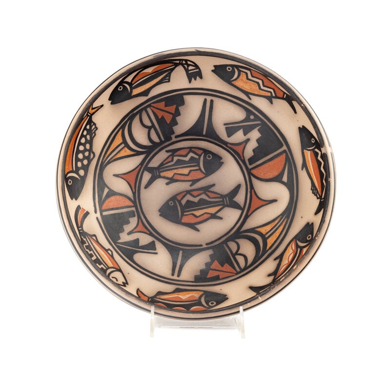 Robert Tenorio (Kewa, b. 1950) Polychrome Pottery Bowl, with School of Fish - 3