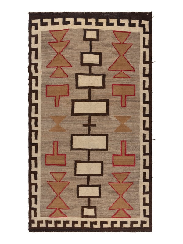Navajo Western Reservation Weaving [Rug]: Navajo Western Reservation Weaving [Rug] second quarter 20th century handspun wool woven with colors of red, browns, and cream; geometric pattern79 x 46-1/2 inches <