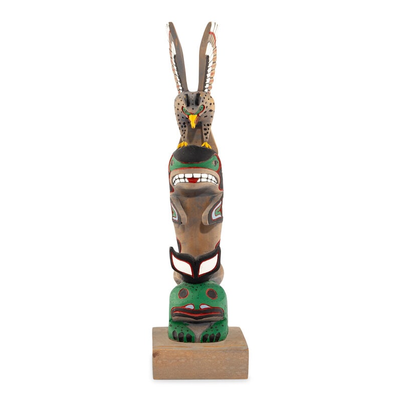 Cisero August (Coastal Salish, b. 1940) Painted Model Totem Pole - 2