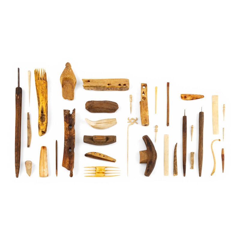 Alaskan Native Bow Drills, Sled Runners, and Assorted Tools and Game Pieces - 2