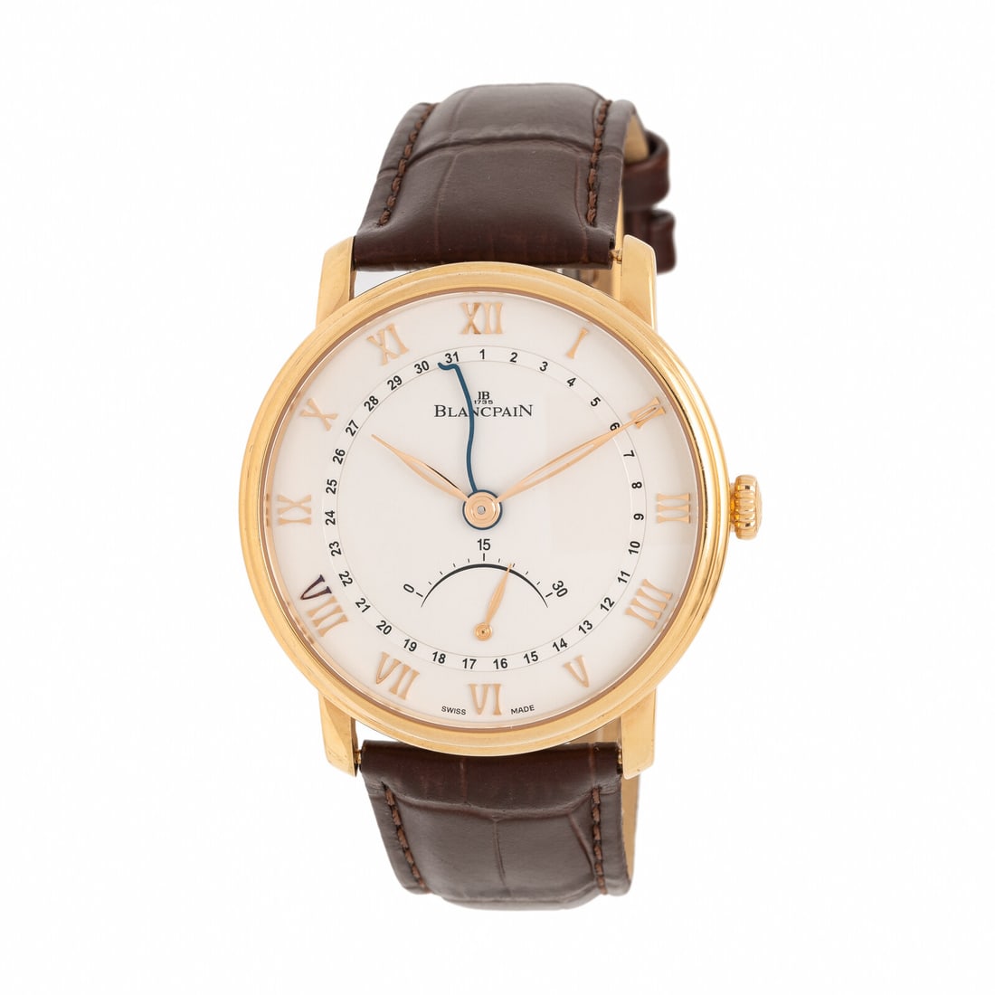 Blancpain, Ref. 6653Q 18K Rose Gold 'Villeret' Power Reserve Calendar Watch with Serpentine Date: Blancpain, Ref. 6653Q 18K Rose Gold 'Villeret' Power Reserve Calendar Watch with Serpentine Date HandMaker: BlancpainModel: VilleretReference number: 6653Q-3642-55BCase number: 1000Year: Circa 2000sCa