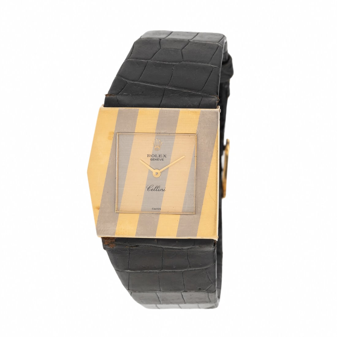 Rolex, Ref. 4912, Ultra-Rare 18K Bicolor Gold 'Cellini' 'King Midas' Asymmetric Case Left-Handed: Rolex, Ref. 4912, Ultra-Rare 18K Bicolor Gold 'Cellini' 'King Midas' Asymmetric Case Left-Handed Watch, with Original Rolex Strap, Buckle, & BoxMaker: RolexModel: CelliniReference number: 4912Seri