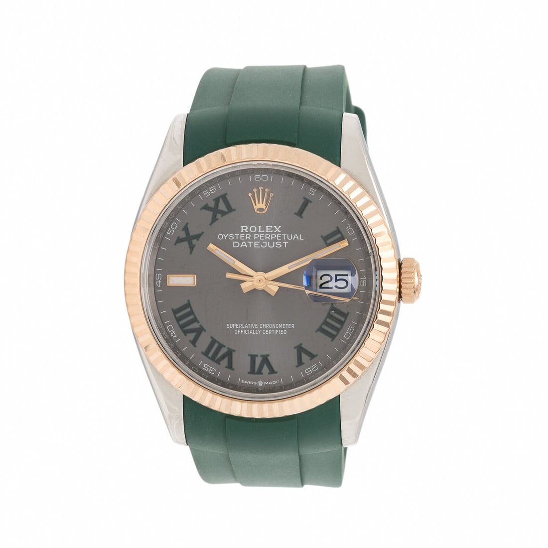 Rolex, Ref. 126261, Stainless Steel and Rose Gold 'Wimbledon' 'Datejust' Watch: Rolex, Ref. 126261, Stainless Steel and Rose Gold 'Wimbledon' 'Datejust' WatchMaker: RolexModel: Oyster Perpetual DatejustReference number: 126261Serial number: Q2S60247Year: Circa 2023Case size: Appr