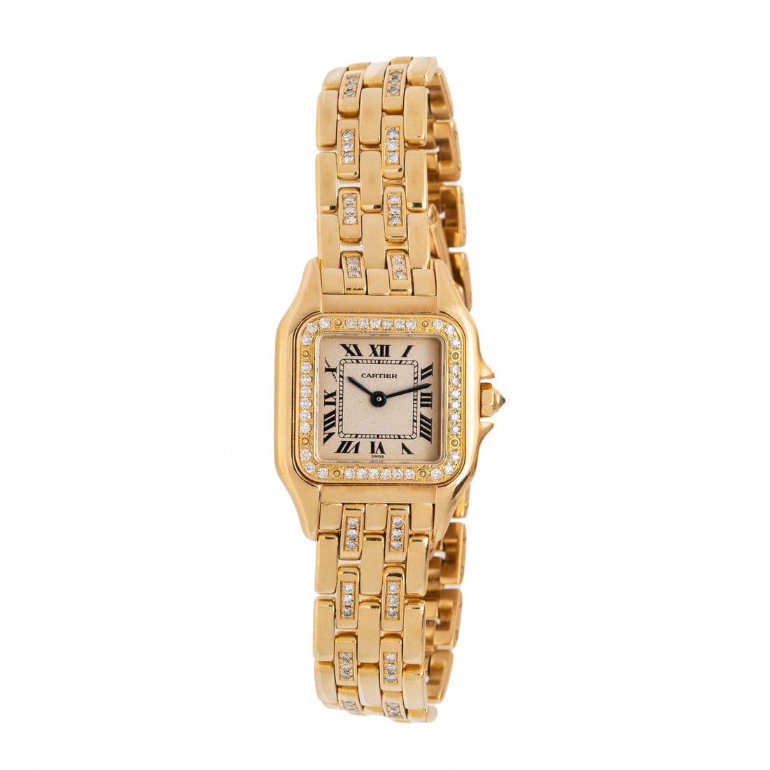 Cartier, Ref. WF3070, 18K Yellow Gold 'Panthère' Watch with Diamond Bezel, Crown, and Links (1 of 2)