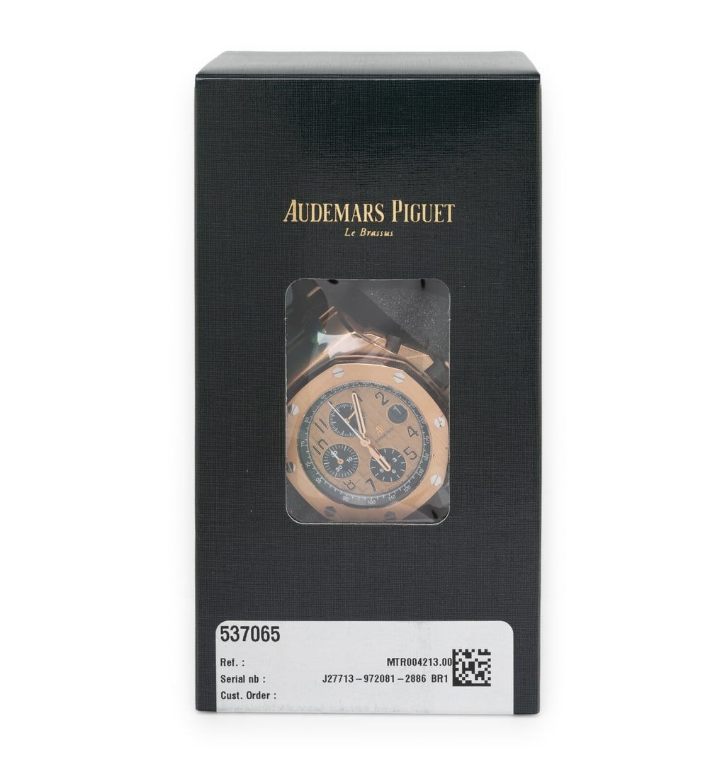 Audemars Piguet, Ref. 26470OR.OO.1000OR.01.A, 18K Rose Gold 'Royal Oak' 'Offshore' 'Service Sealed': Audemars Piguet, Ref. 26470OR.OO.1000OR.01.A, 18K Rose Gold 'Royal Oak' 'Offshore' 'Service Sealed' Chronograph Date Watch, with Extract From The Archives, Service Box & Service PapersMaker: Audem