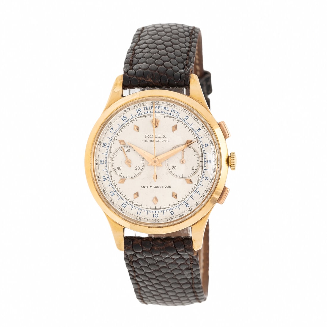 Rolex, Ref. 3834, 18K Yellow Gold Vintage Chronograph Watch: Rolex, Ref. 3834, 18K Yellow Gold Vintage Chronograph WatchMaker: RolexReference number: 3834Year: Circa 1963Case size: Approx. 32 mmCase material: 18K yellow goldDial: WhiteMovement: Manual windBrace