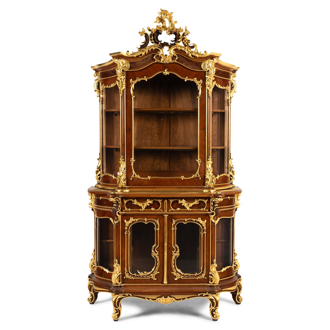 A Louis XV Style Parcel Gilt Mahogany Cabinet à Deux Corps (1 of 4)