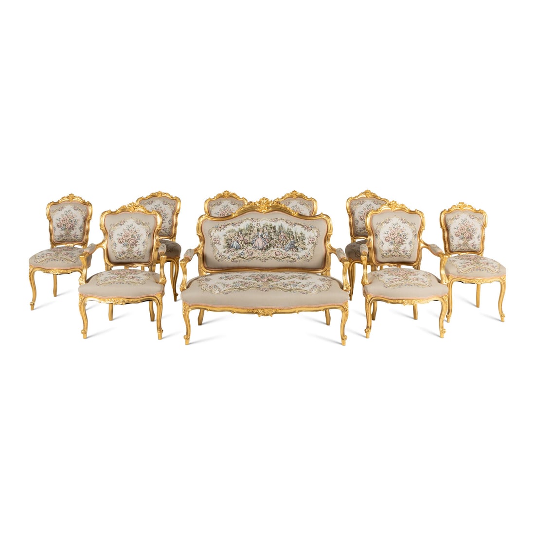 A Louis XV Style Giltwood Nine-Piece Seating Suite (1 of 4)