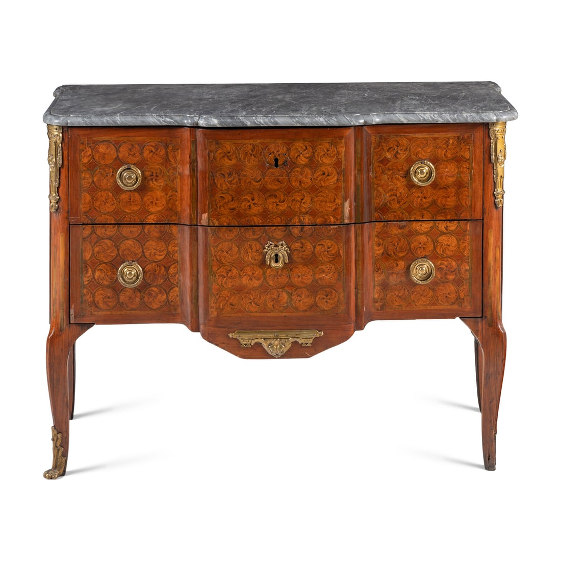 A Louis XV/XVI Transitional Gilt Bronze Mounted Marquetry Tulipwood and Amaranth Commode (1 of 3)