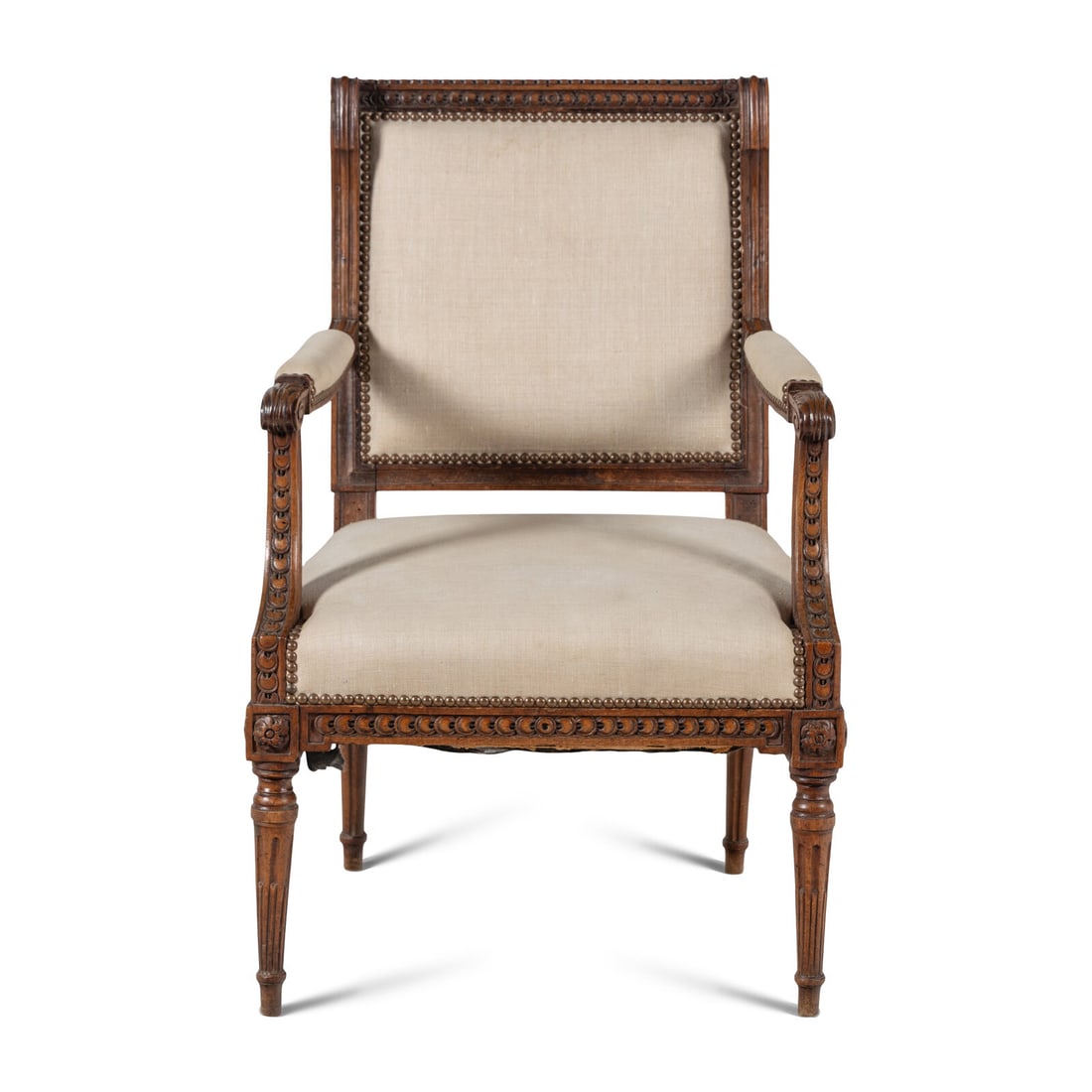 A Louis XVI Carved Walnut Fauteuil (1 of 2)