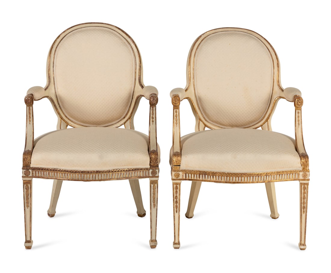 A Pair of Louis XVI Style Crème-Painted and Parcel Gilt Fauteuils (1 of 3)