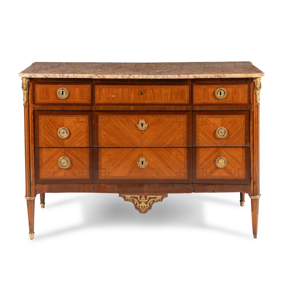 A Louis XVI Gilt Bronze Mounted Tulipwood, Marquetry and Marble-Top Commode (1 of 4)