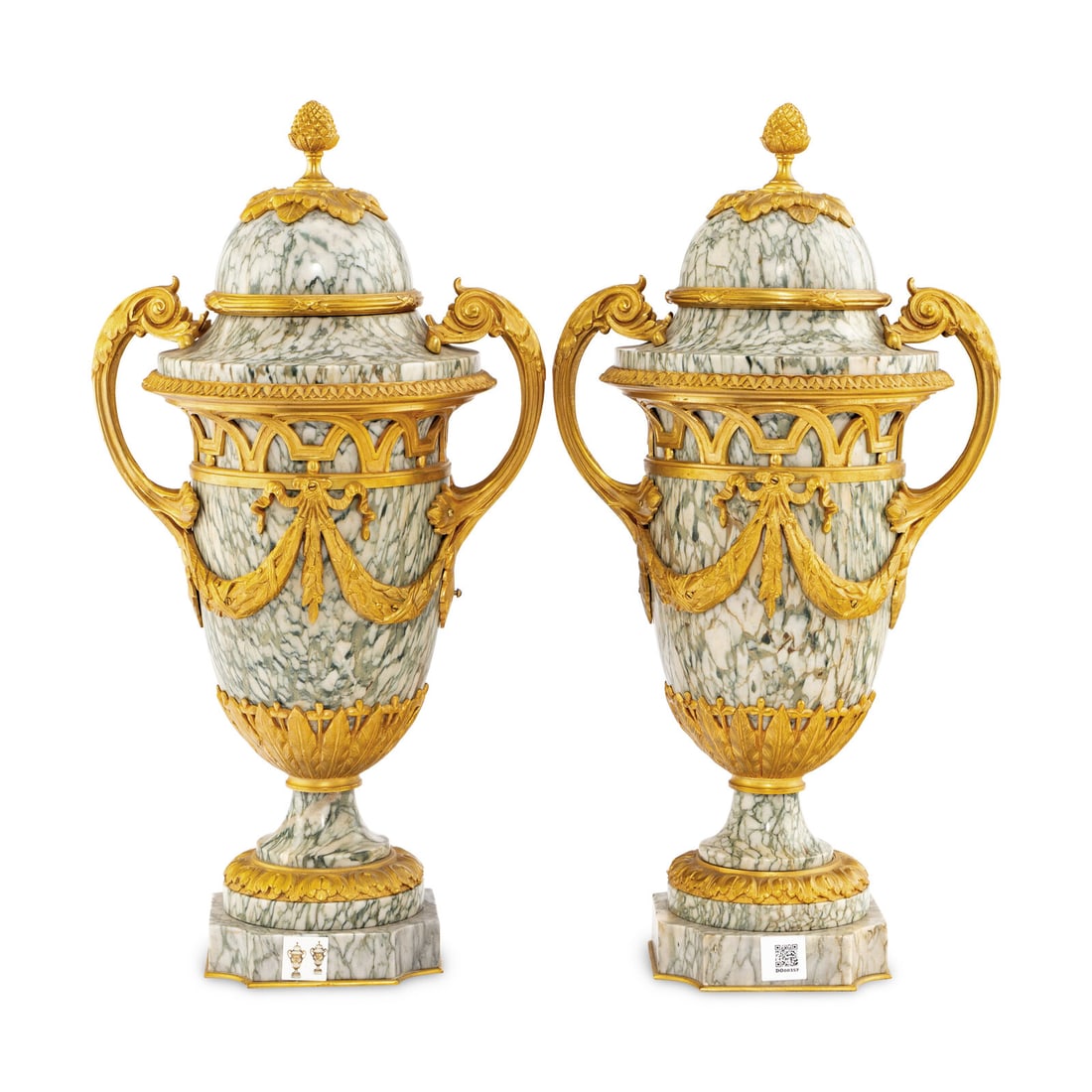 A Pair of Louis XVI Style Marble and Gilt Bronze Mounted Urns - 3