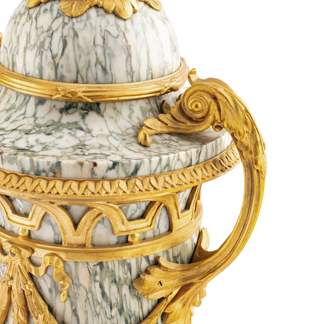 A Pair of Louis XVI Style Marble and Gilt Bronze Mounted Urns - 5